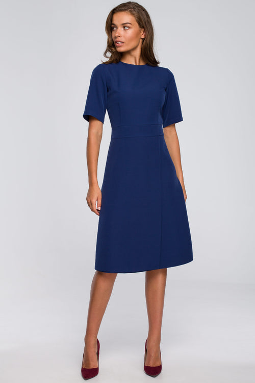 Navy Blue Midi Dress With A Wrap Front ...